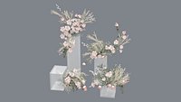 Potted Blossom Branch 3D Model - Pink Flower Stems in White Pots for Spring Garden Scene plant
