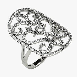 3D model Flower Pattern Wide Flat Gold Ring