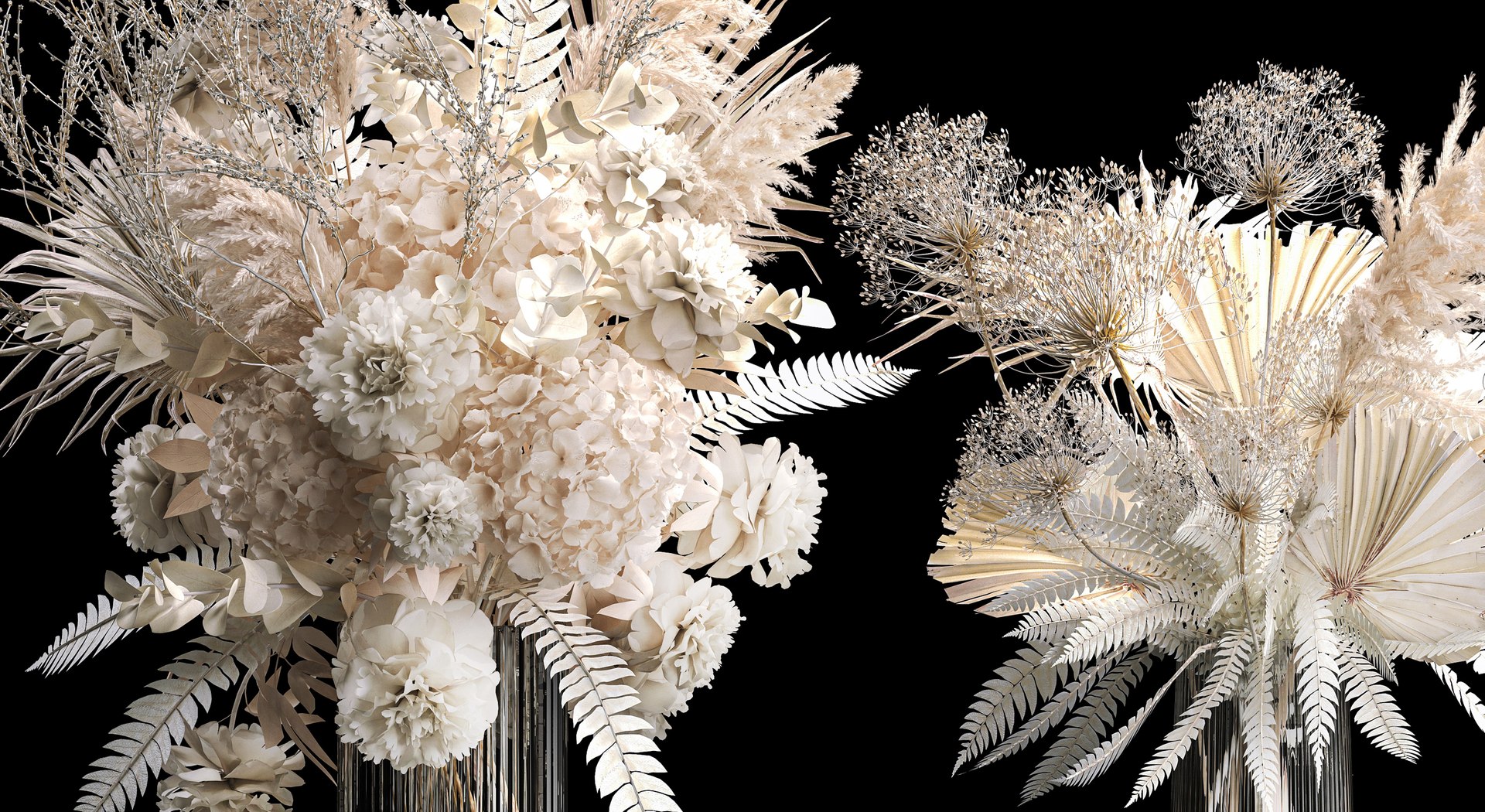 Solemn bouquet of dried flowers vase hydrangea pampas branch 299 3D ...