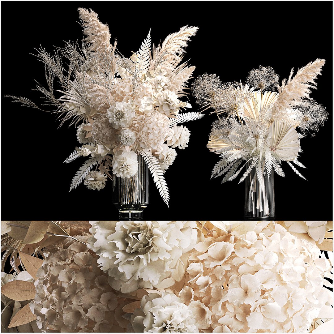 Solemn bouquet of dried flowers vase hydrangea pampas branch 299 3D ...