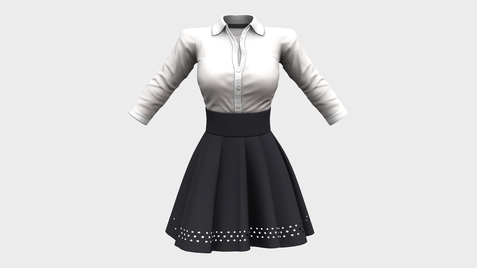 Korean Style White Shirt Ruffled Mini Black Skirt Formal Outfit 3D -  TurboSquid 1965313