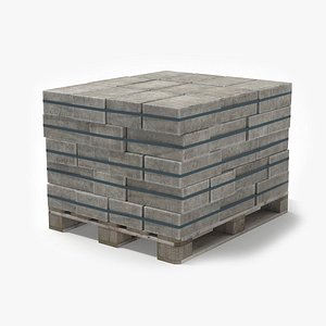 Wooden Pallet with Bricks Stack PBR 01 3D