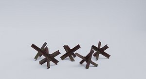 Czech hedgehog tank obstacle low poly set with PBR materials