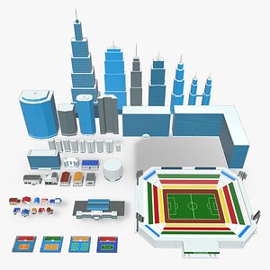 Collection Buildings - Low Poly - Cartoon 3D