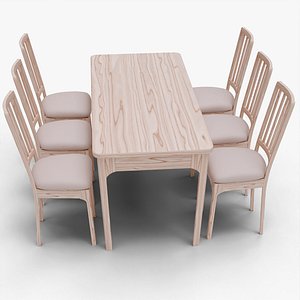 Realistic Wooden Dining Table with 6 Chairs 3D Model - High Quality Furniture for Interior