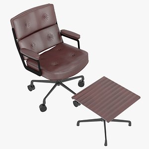 Eames Executive Chair Black Frame Dark Metal Red Leather and Ottoman by Herman Miller
