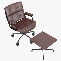 Eames Executive Chair Black Frame Dark Metal Red Leather and Ottoman by Herman Miller