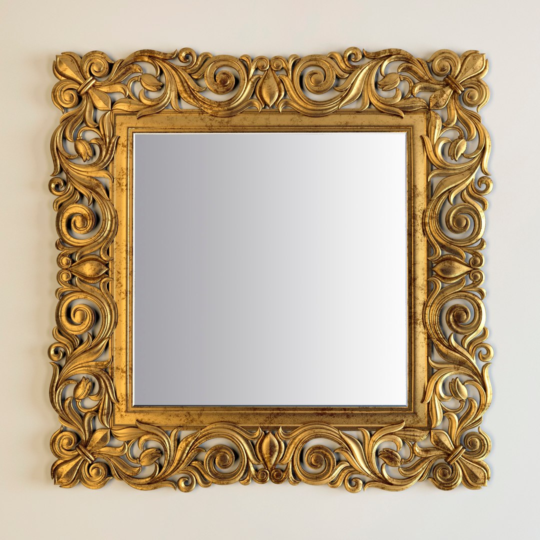 3d model gold square mirror