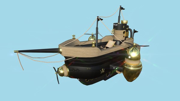 Cartoon Airship 08 Gold Pirate - Low Poly Ship 3D model
