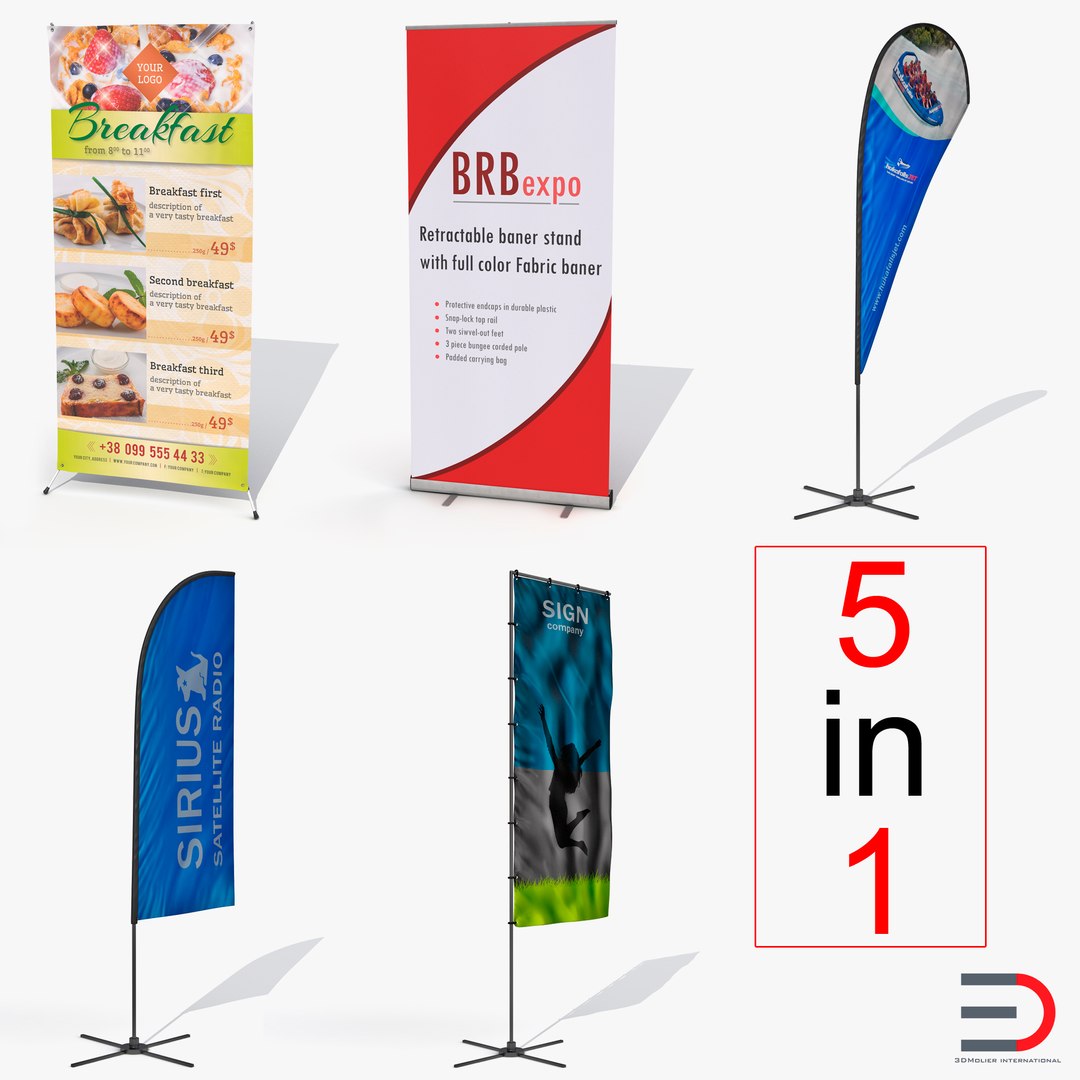 Banner Stands Collection 3D model preview