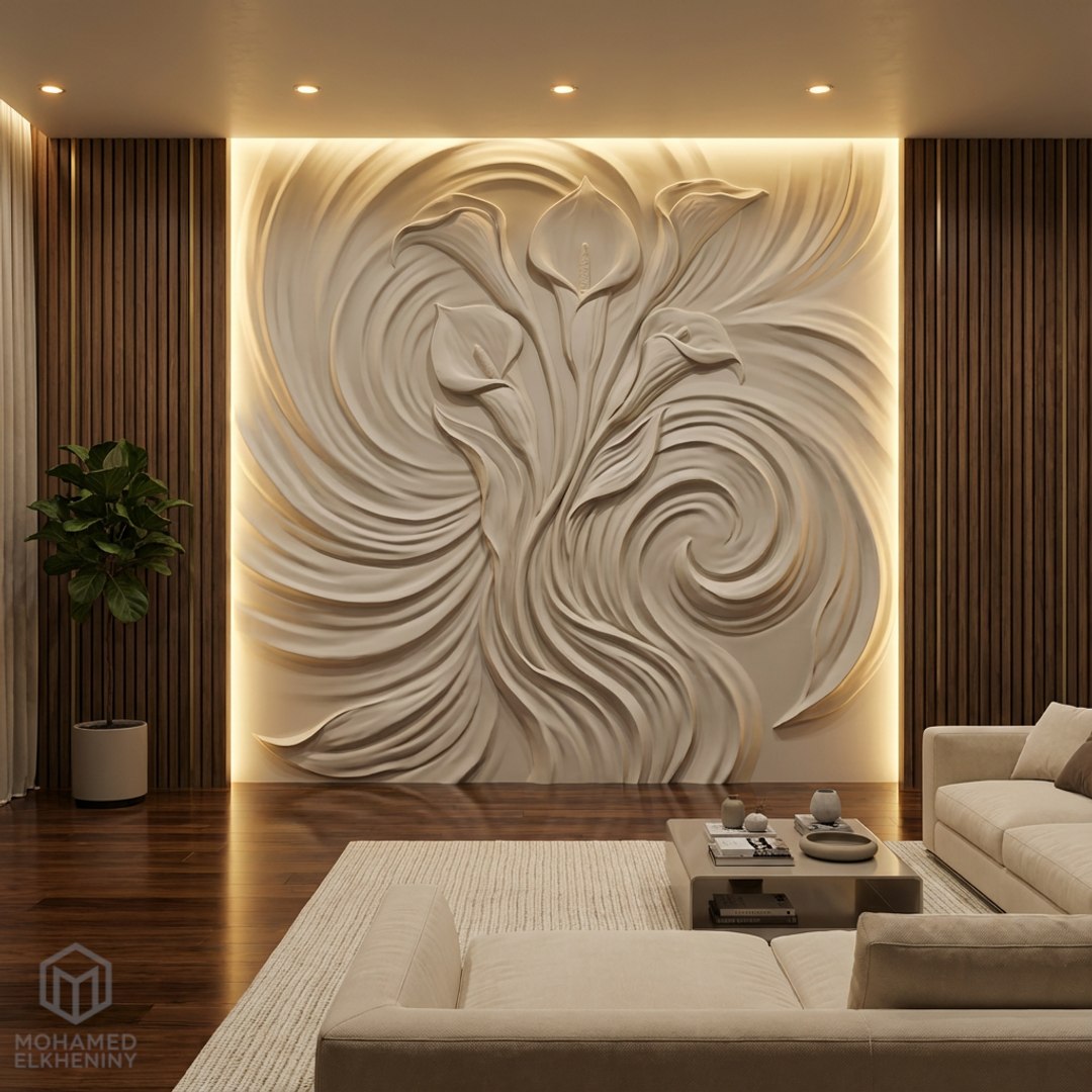 3D Modern Calla Lily Relief Panel Wall Decor Set STL Mural CNC 326 ...