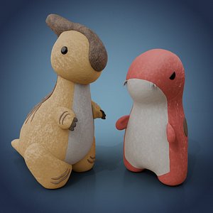 Dinosaur Plush Toys Duo Set - T-Rex and Parasaurolophus 3D model