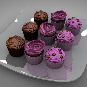 3D model cup cakes 3 flavors