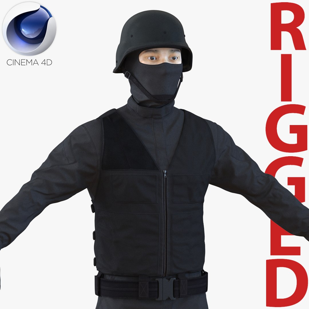 SWAT Man Asian Rigged 3 for Cinema 4D 3D Model 3D model preview
