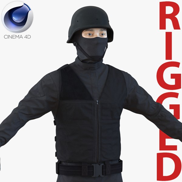 c4d swat man asian rigged