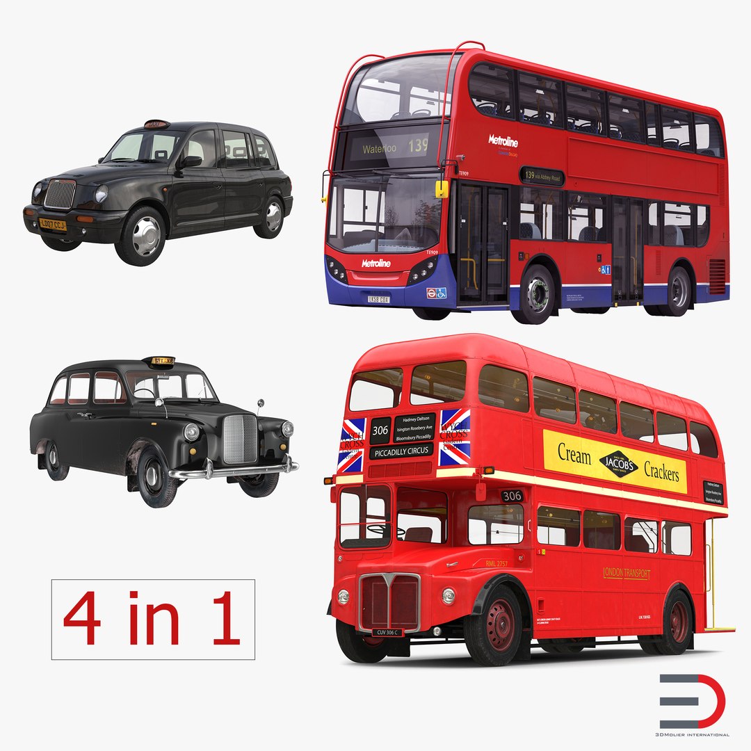 London Bus and Taxi Vehicle Set 2 3D model preview