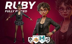 Stylized Cartoon Game Sexy Punk Girl Character Rigged model