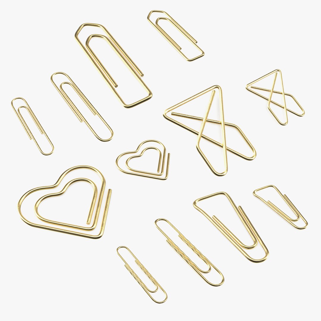 Gold Paper Clips Collection 3 3D model preview