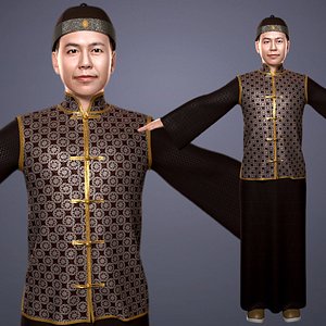 Chinese ancient Qing Dynasty shopkeeper 3D