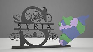 Syria Map with Decorative Stand  Country Map with Ornamental Design 3D
