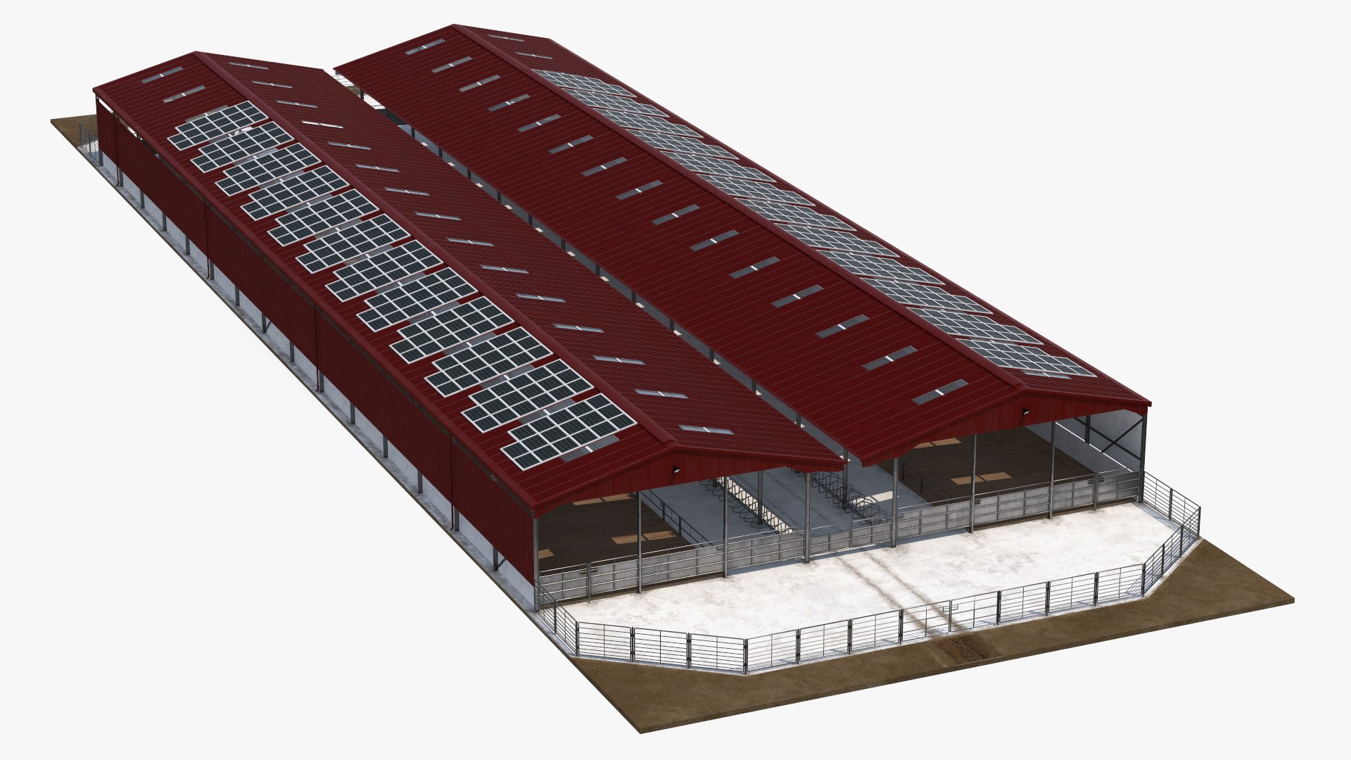 Modern Dairy Farm Shed Red 3D model preview