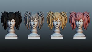 Female hair low poly 4 colors model