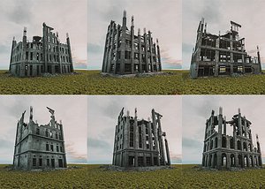 3D destroyed building architectural model