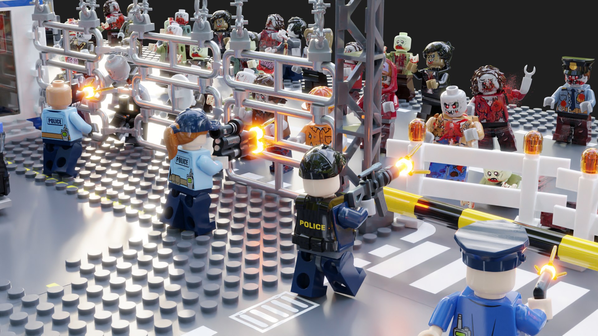 Lego Zombie attack on police station model - TurboSquid 2146700