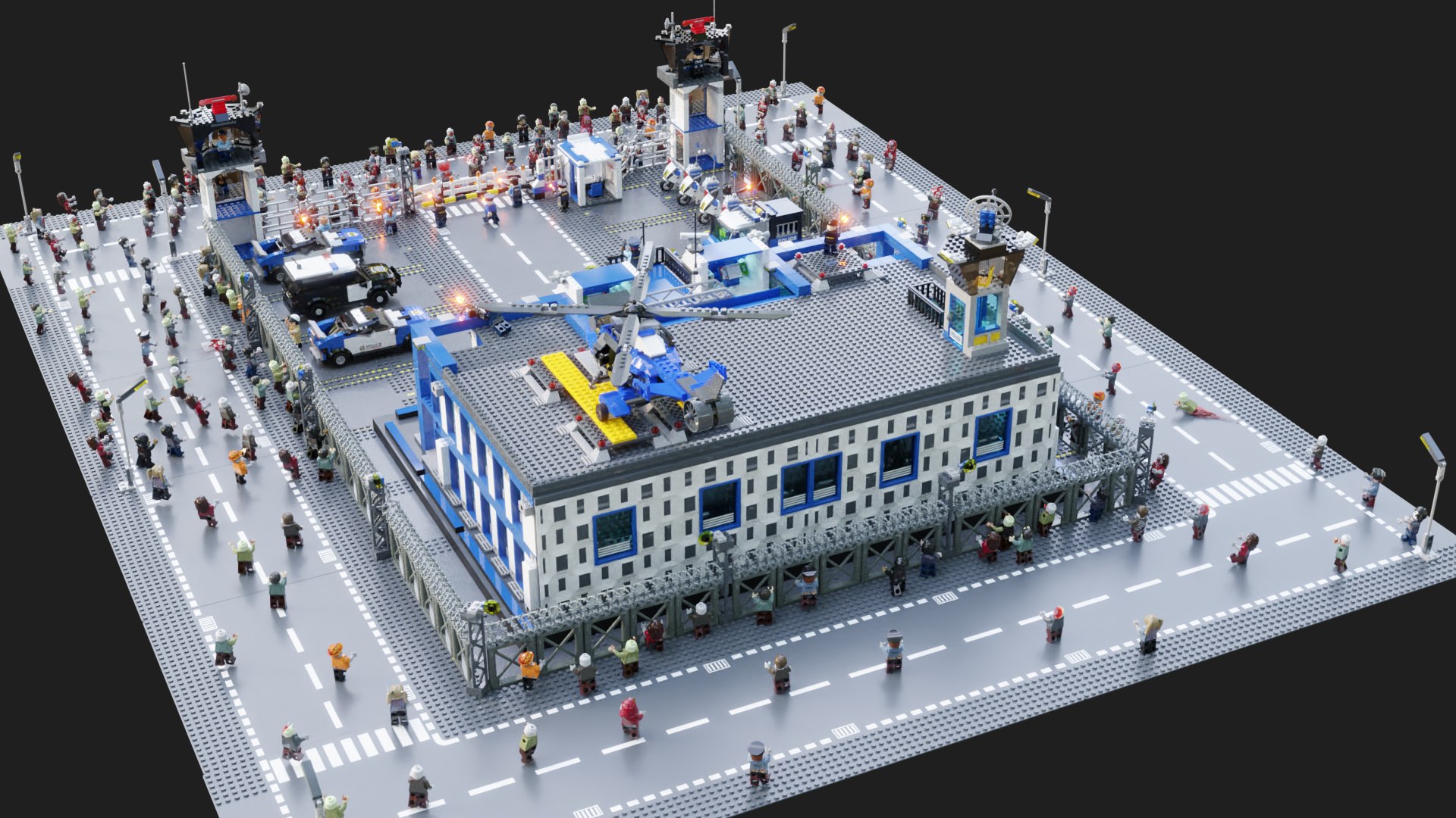 Lego Zombie attack on police station model - TurboSquid 2146700