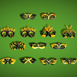 13 Golden Black Metal Mask Pack - Designer Masks - Stylized Party Masks Set model