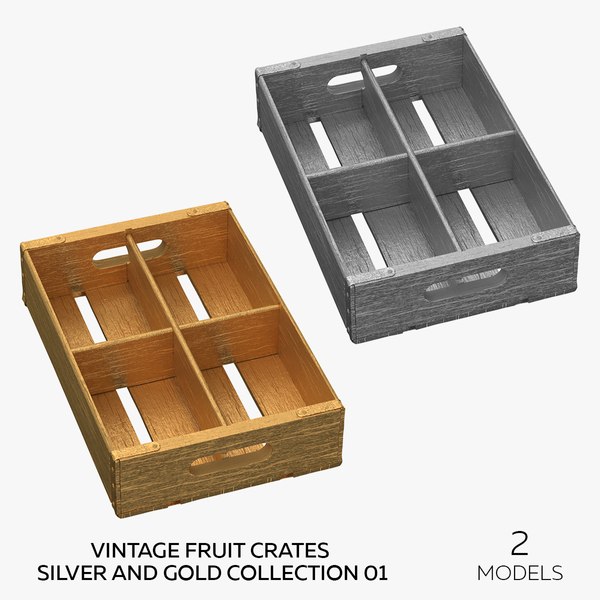 3D Vintage Fruit Crates Silver and Gold Collection 01 - 2 models model