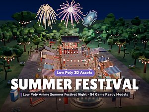 Low Poly Anime Summer Festival Night - 54 Game Ready Models