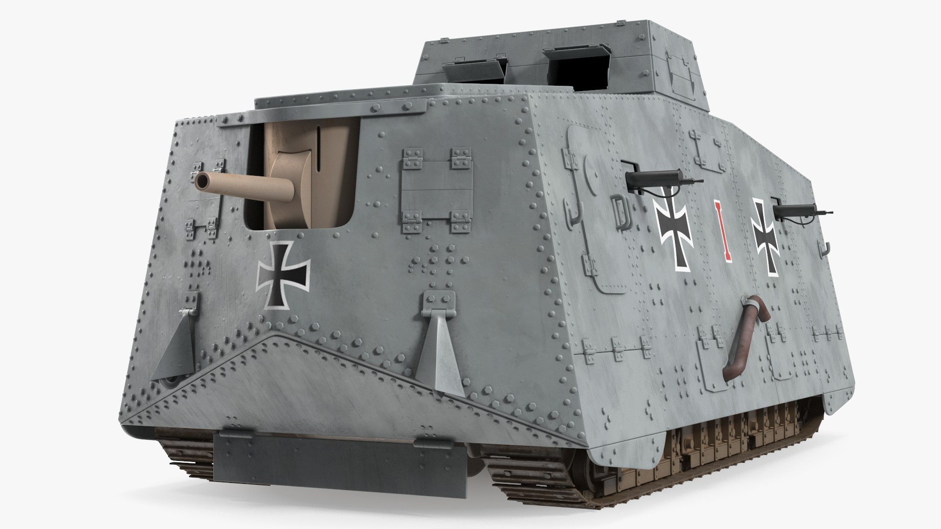 A7V German Tank WWI Gray Rigged 3D model preview