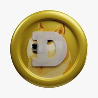 Dogecoin or DOGE Gold Crypto Coin with cartoon style