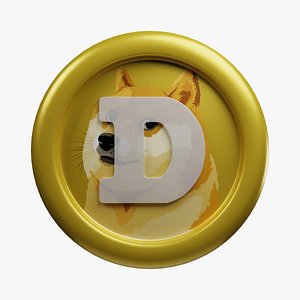 Dogecoin or DOGE Gold Crypto Coin with cartoon style