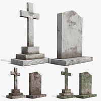 Cemetery Gravestone Set Gray Old