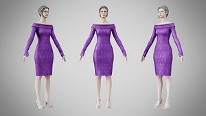 Dress 11 Royal Velvet Purple With Design 3D model