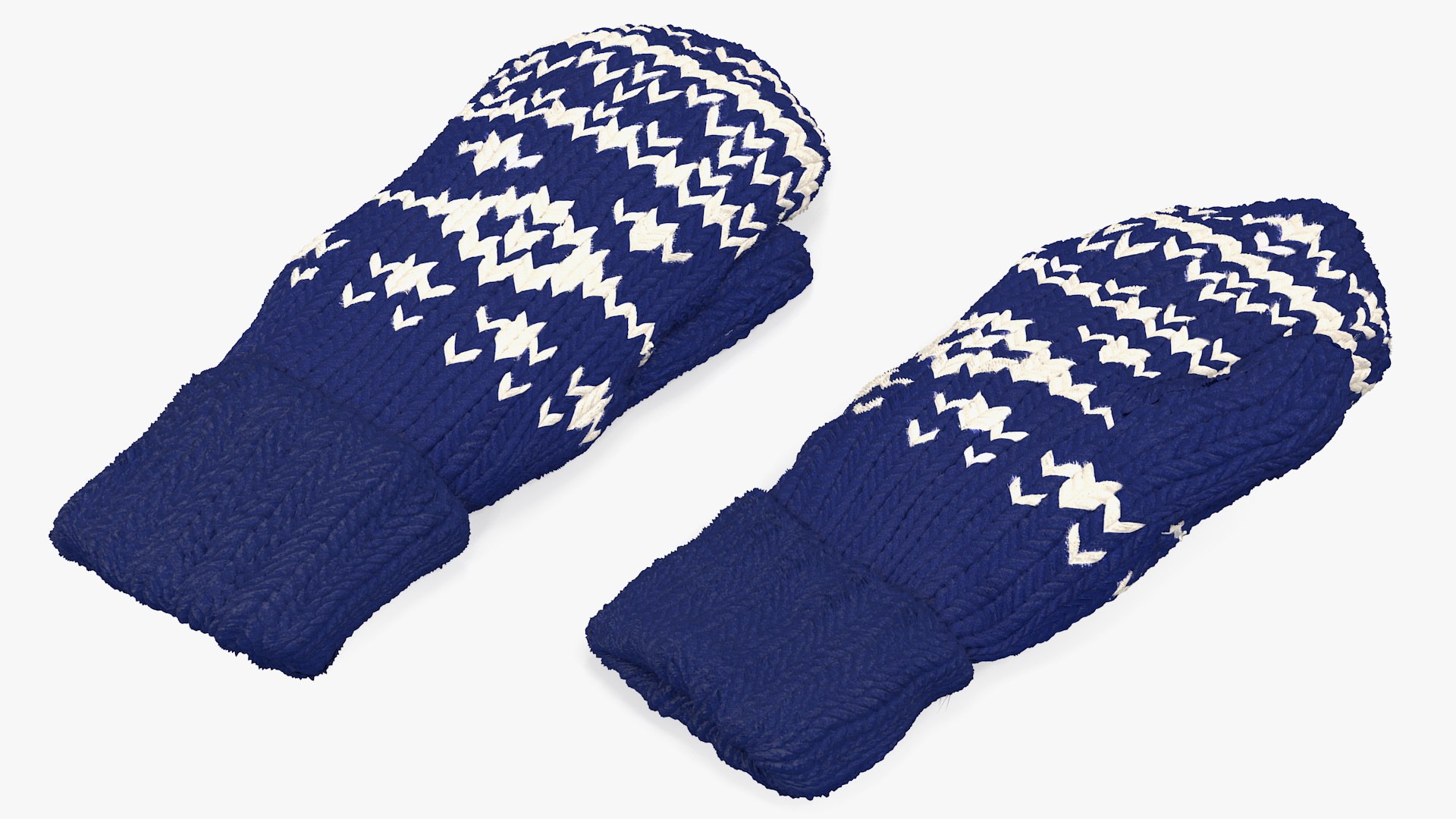 Knitted Blue Wool Mittens 3D model preview