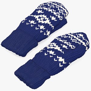 Knitted Blue Wool Mittens