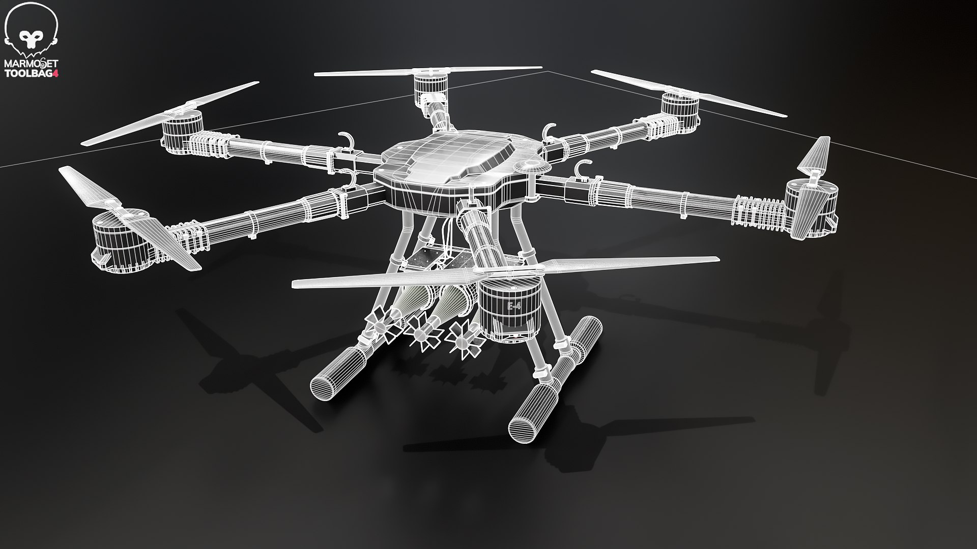 3D model Military Hexacopter UAV - Weaponized Combat Drone with Bombs https://p.turbosquid.com/ts-thumb/a0/peRv6U/ej/b_drone_wire__001/png/1778139807/1920x1080/fit_q87/efc53d12b81504e998c06644eefa2a04fb35052e/b_drone_wire__001.jpg