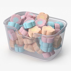 Marshmallows Shape of Flowers in Glass Container 3D model