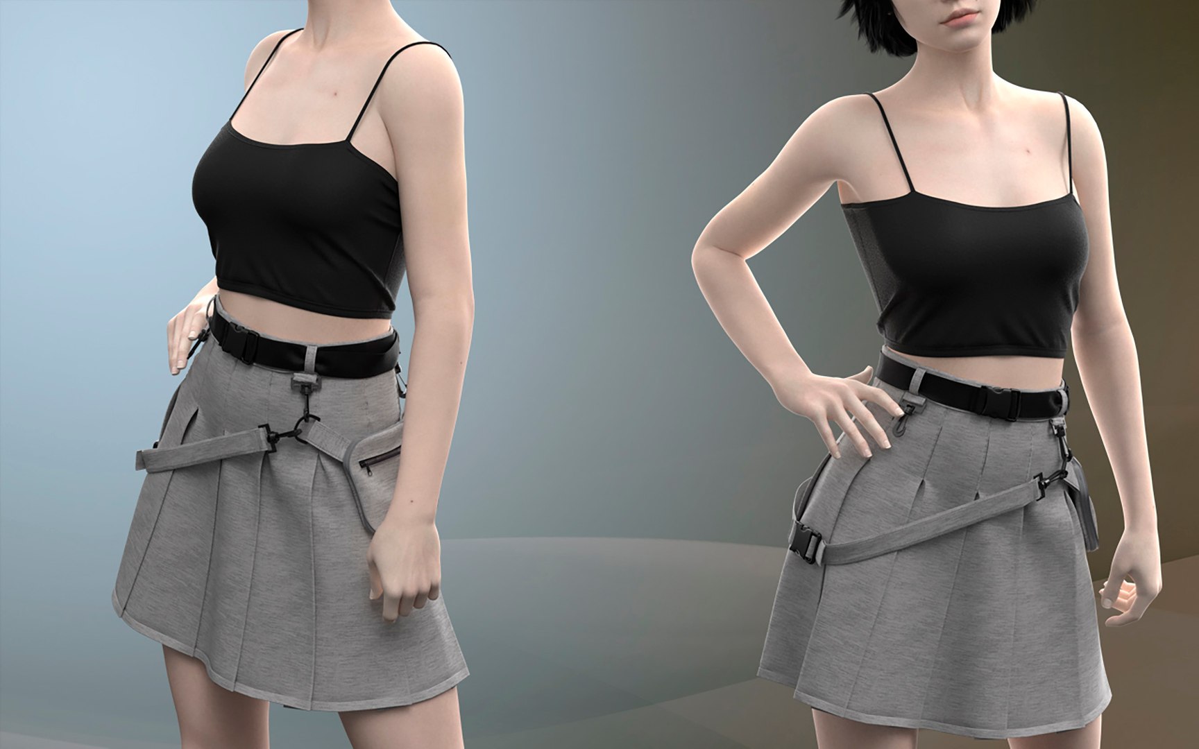 Female Outfit Skirt Waist Bag 3d Turbosquid 1863714 6388