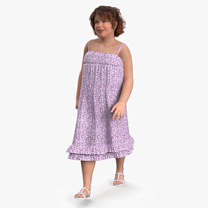 Young Fat Girl Walking in Casual Summer Dress model