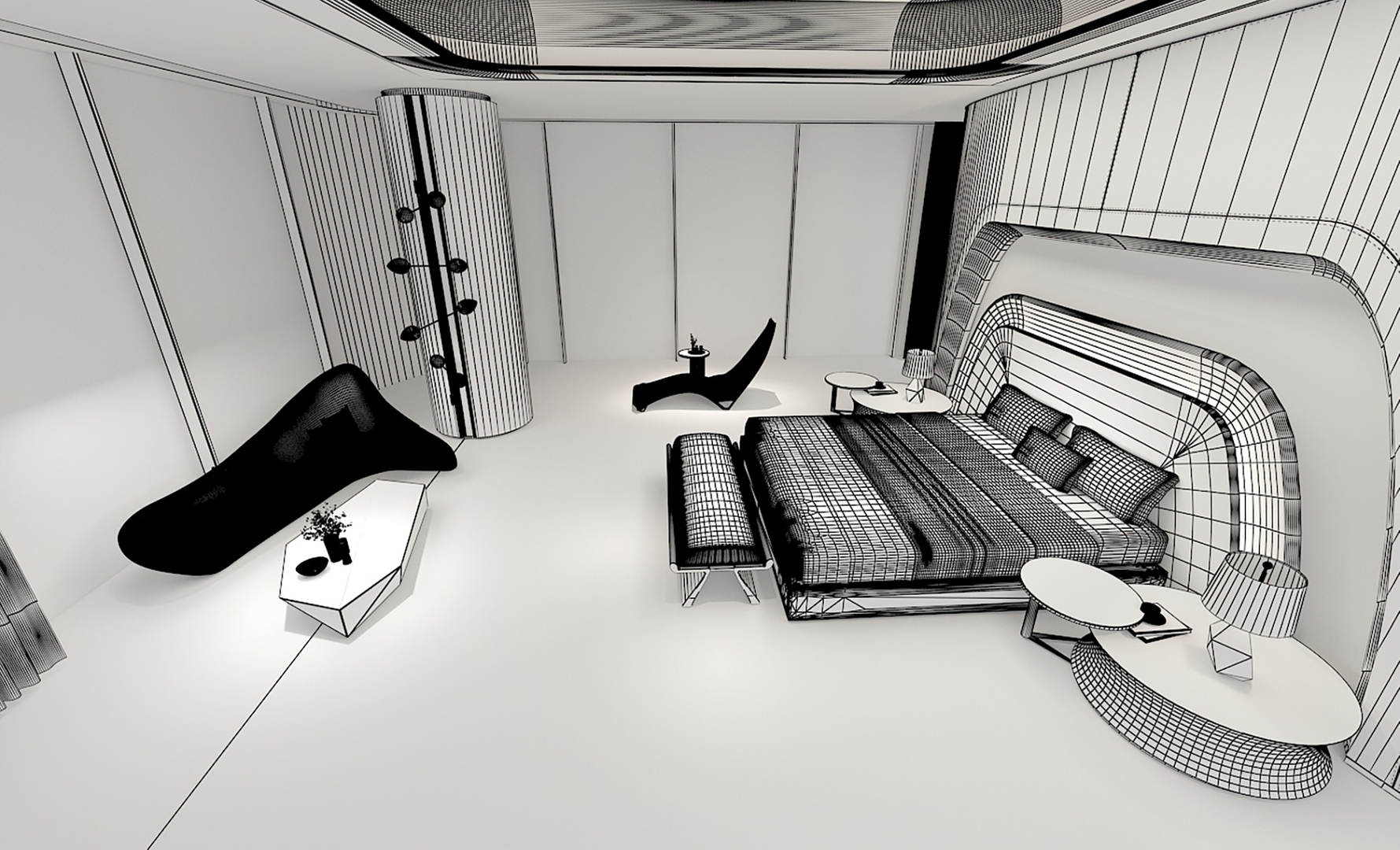 3D Bedroom Postmodern bedroom Master bedroom scifi minimalist bedroom