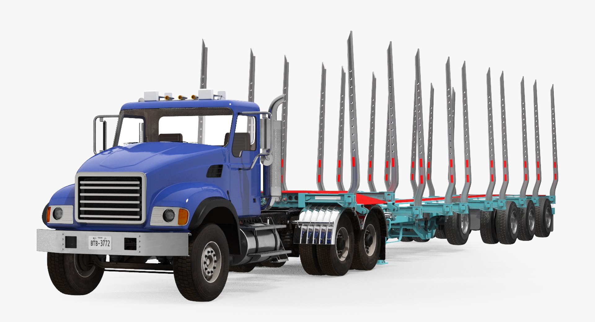 Truck with Empty Logging Trailer 3D Model 3D model preview
