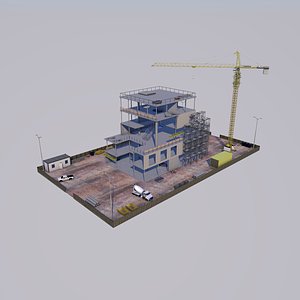 Construction Site - crane, site office, trucks