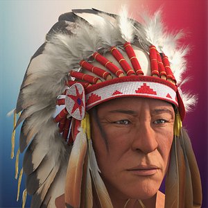 Feather Headdress on Elderly Man with Red