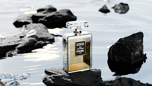 3D The Scene Of Perfume For E-Commerce Products With Stones And A Lake Surface Blender 3D