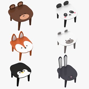 Chairs Collection For Kids Low Poly 3D Model