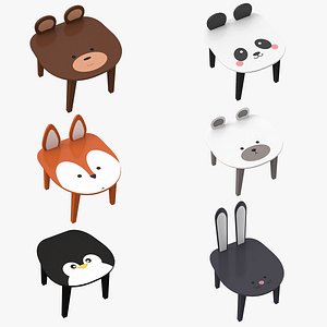 Chairs Collection For Kids Low Poly 3D Model